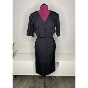 Vintage RODIER Midi Dress Womens 38 Button Up Black‎ Short Sleeve Made In France
